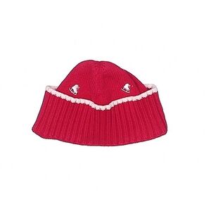 Lands' End Kids Pink Magenta Red Beanie Hat Winter Cap Knit Ice Skate Embroidery